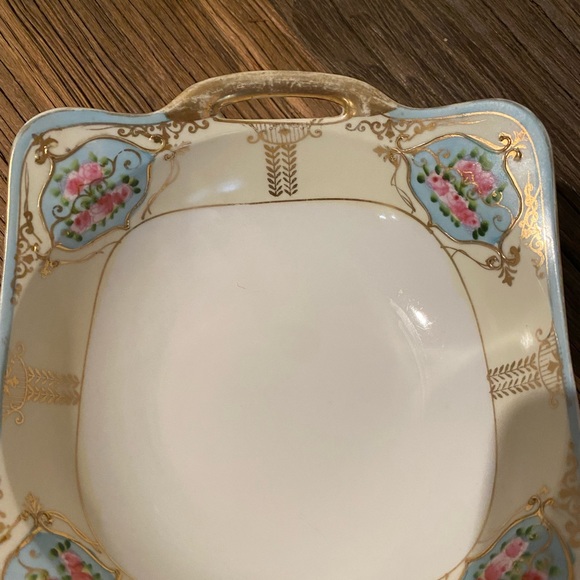 Vintage Hand Painted Nippon Decorative Square Round Bowl With Gold Trim - Picture 12 of 12
